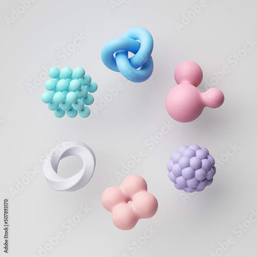 Cuadro en lienzo 3d render, abstract geometric shapes isolated on white background, pink blue vio