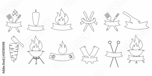 Logo constructor for doner, kebab, barbecue, grill party logo set. Vector stock illustration isolated on white background for design packaging, logo, menu in restaurant, butcher shop. 