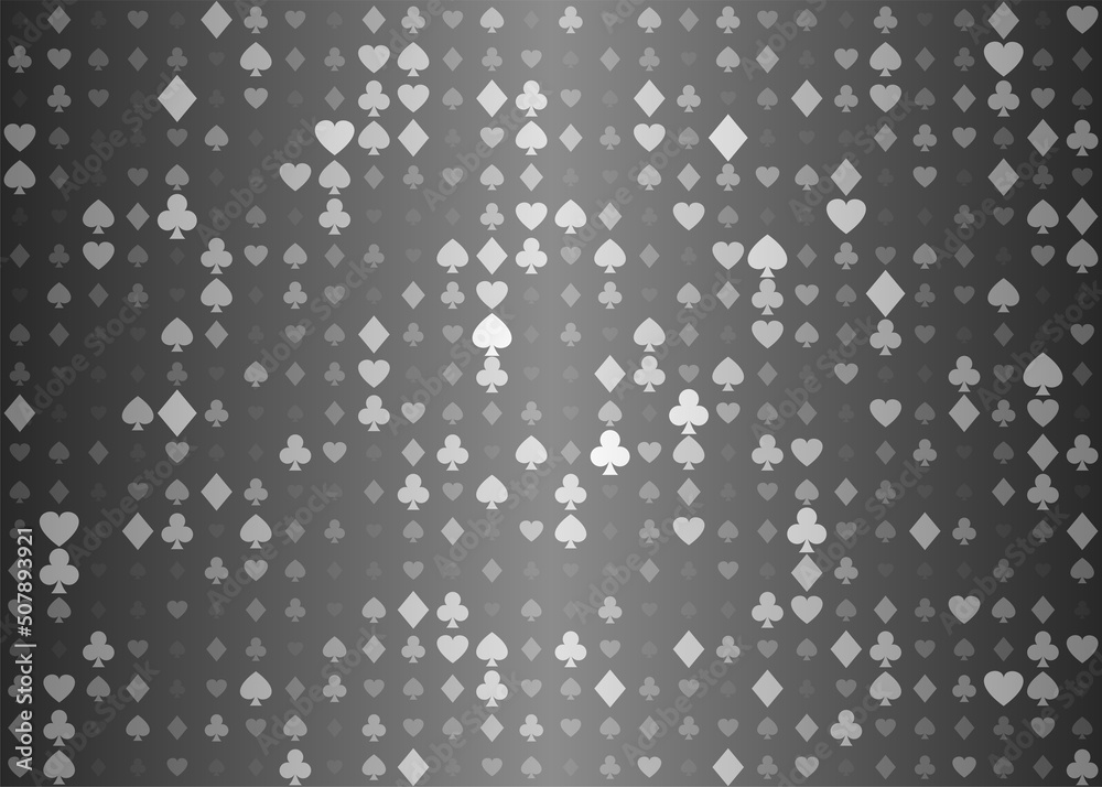 Gray seamless pattern fabric poker table. Minimalistic casino vector background texture card suits symbols. Diamonds, spades, hearts and clubs metallic abstract wrapping paper texture - obrazy, fototapety, plakaty 