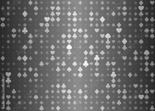 Gray seamless pattern fabric poker table. Minimalistic casino vector background texture card suits symbols. Diamonds, spades, hearts and clubs metallic abstract wrapping paper texture