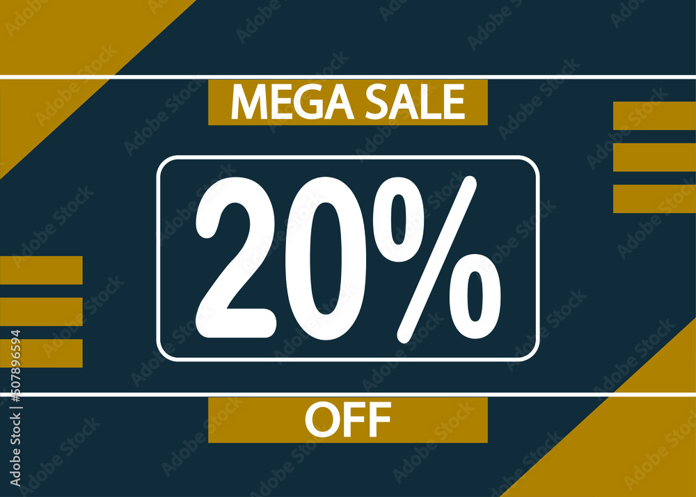 Mega sale 20% off sign. 20% percent discount for product promotion. Mega sale 20% off sign. 20% percent discount for product promotion.