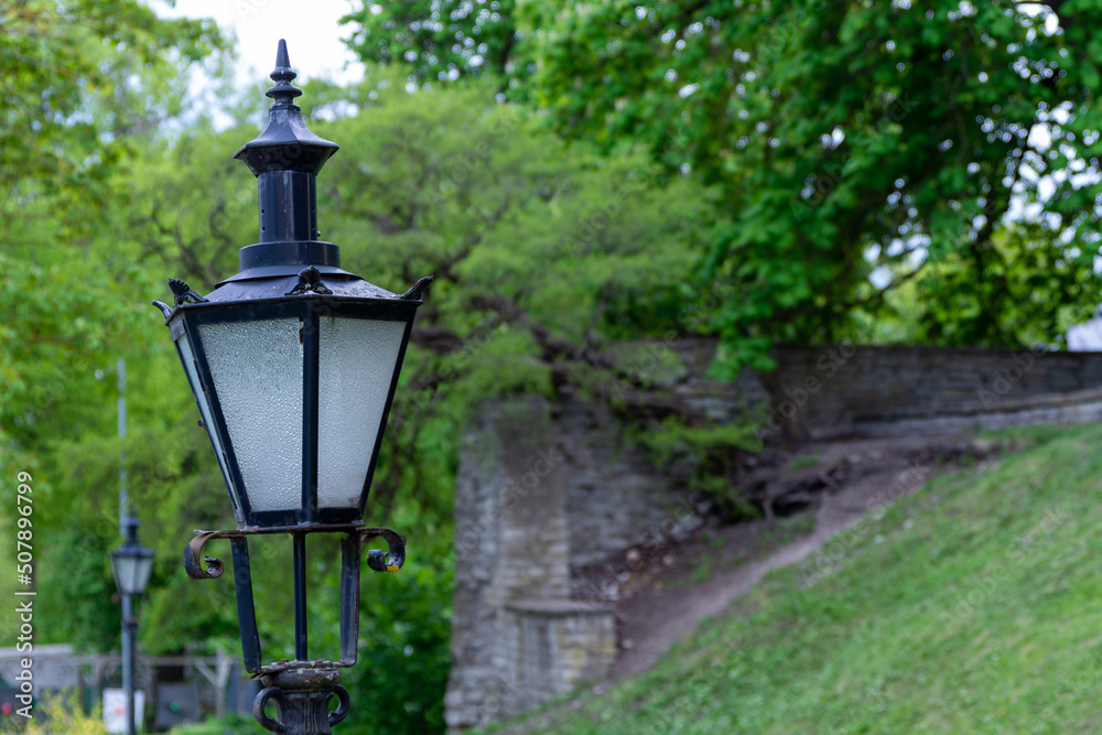 A vintage lantern in a park in the City of Tallinn, Estonia