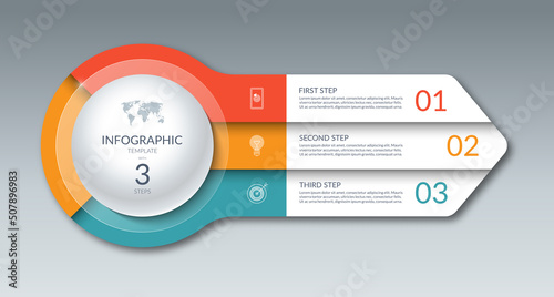 Infographic template with 3 steps, options, parts. Can be used for diagram, graph, chart, report, web design. 3-step vector banner in the form of an arrow.