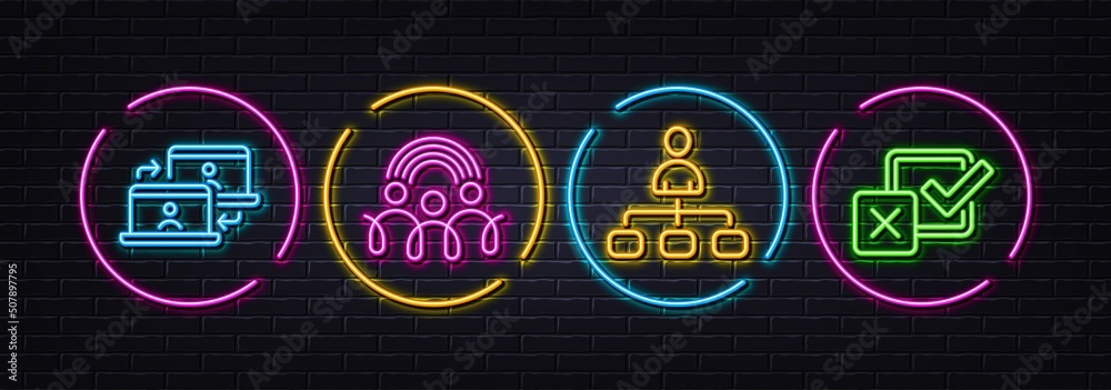 Management, Outsource work and Inclusion minimal line icons. Neon laser 3d lights. Checkbox icons. For web, application, printing. Agent, Remote job, Equity rainbow. Survey choice. Vector Management, Outsource work and Inclusion minimal line icons. Neon laser 3d lights. Checkbox icons. For web, application, printing. Agent, Remote job, Equity rainbow. Survey choice. Vector