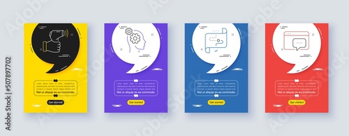 Set of Thoughts, Target path and Electronic thermometer line icons. Poster offer frame with quote, comma. Include Seo message icons. For web, application. Vector