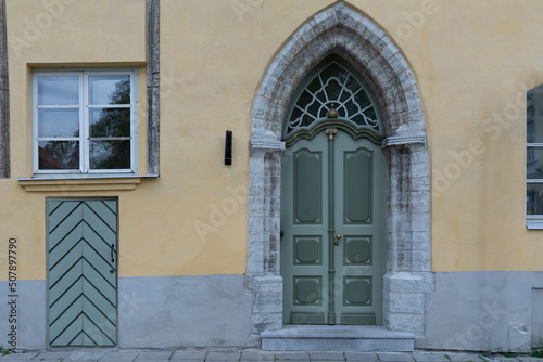 Historic House entrances in the city center of Tallinn, Estonia. Copy Space for Text and Graphics