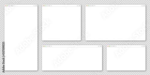 Blank web browser window with toolbar and search field. Modern website, internet page in flat style. Browser mockup for computer, tablet and smartphone. Adaptive user interface. Vector illustration photo