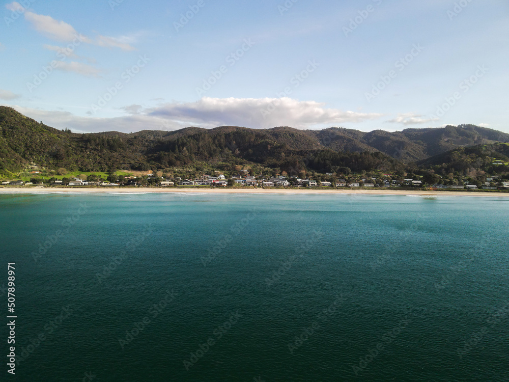 Coopers beach from above in Doubtless Bay, New Zealand