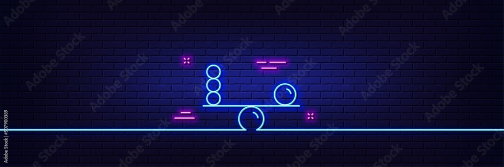 Neon light glow effect. Balance line icon. Mind stability sign. Concentration symbol. 3d line neon glow icon. Brick wall banner. Balance outline. Vector Neon light glow effect. Balance line icon. Mind stability sign. Concentration symbol. 3d line neon glow icon. Brick wall banner. Balance outline. Vector