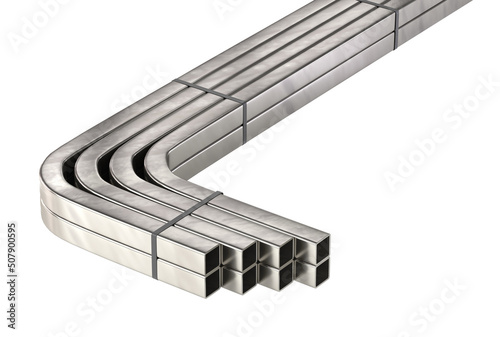 Square bent steel pipe. Metal products. 3d illustration