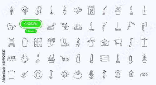 Garden set of linear icons. Agriculture concept. Vector illustration of garden signs.