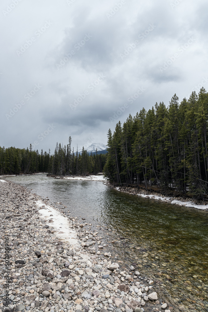 Relaxing riverside highway in Banff National Park