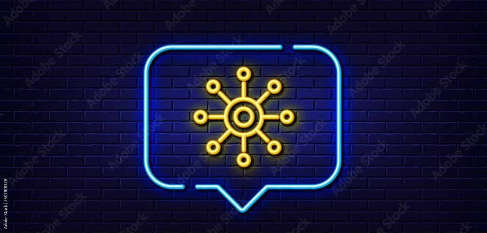 Neon light speech bubble. Multichannel line icon. Multitasking sign. Omnichannel symbol. Neon light background. Multichannel glow line. Brick wall banner. Vector Neon light speech bubble. Multichannel line icon. Multitasking sign. Omnichannel symbol. Neon light background. Multichannel glow line. Brick wall banner. Vector