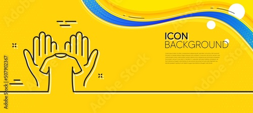 Hold t-shirt line icon. Abstract yellow background. Laundry shirt sign. Clothing cleaner symbol. Minimal hold t-shirt line icon. Wave banner concept. Vector