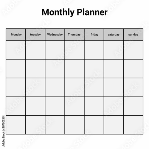 monthly planner page on white background