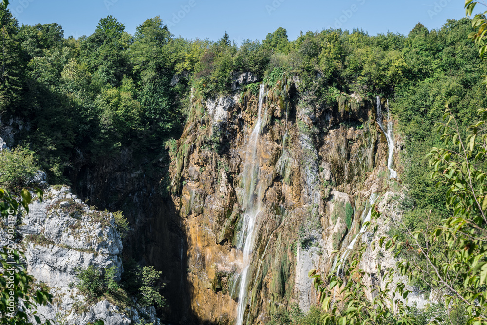 Plitvice Lakes in Croatia with beautiful waterfall and blue water Plitvice Lakes in Croatia with beautiful waterfall and blue water