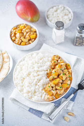 Mango Teriyaki chicken with rice in a plate