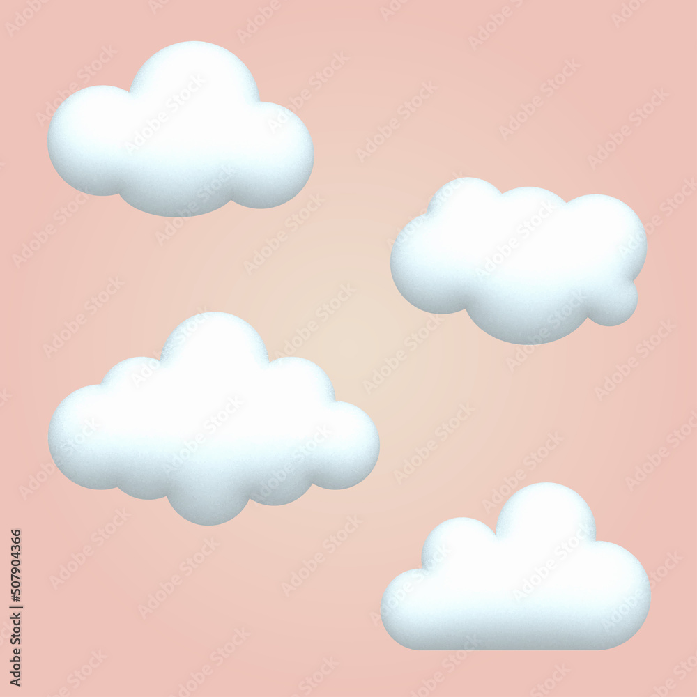 Set of 3d cartoon style clouds. Vector