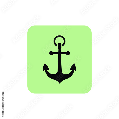 Ship anchor vector icon in green background, icon for web design