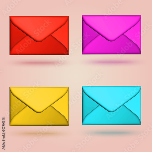 Set of colorful 3d envelopes. Vector