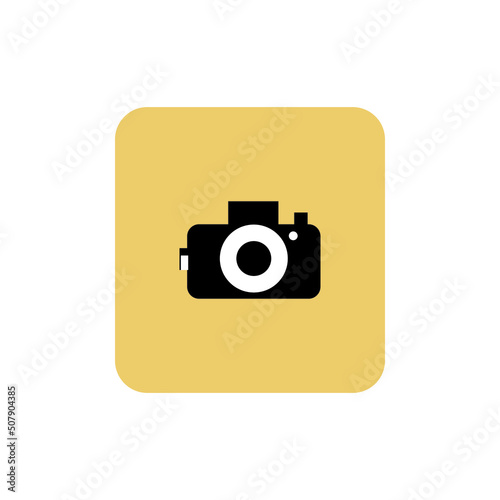 Photo camera vector icon in brown isolated background.