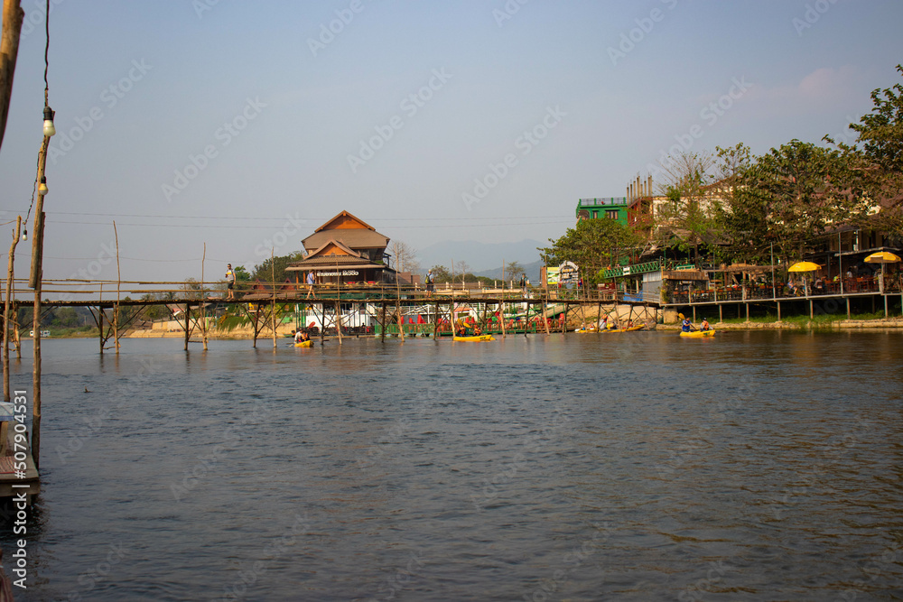 A beautiful panoramic view of Vang Vieng city in Laos. A beautiful panoramic view of Vang Vieng city in Laos.