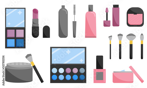 Set of cosmetics. Cosmetics for applying makeup. Flat style. Vector.