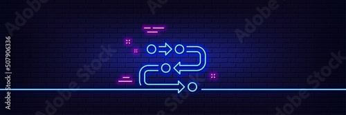 Neon light glow effect. Methodology line icon. Development process sign. Strategy symbol. 3d line neon glow icon. Brick wall banner. Methodology outline. Vector photo