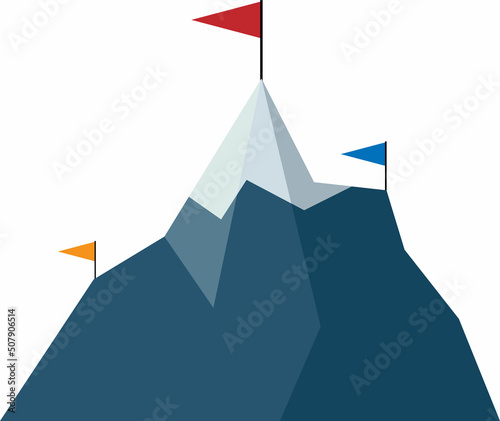 Mountain and success. Illustration of goal achievement and the concept of summit and challenge. Growth and motivation for business career and leadership. Rock climbing opportunities and victory Vector
