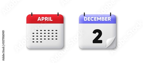 Calendar date 3d icon. 2nd day of the month icon. Event schedule date. Meeting appointment time. Agenda plan, Month schedule 3d calendar and Time planner. 2nd day day reminder. Vector photo