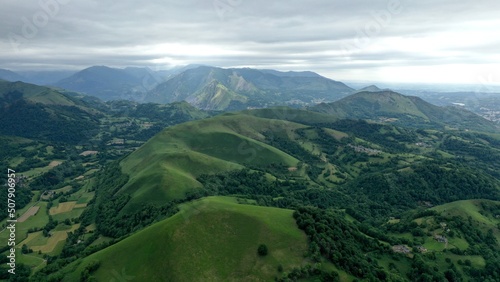 survol des vallées des Pyrénées dans le département des Hautes-Pyrénées près de Bagnères de Bigorre	 photo