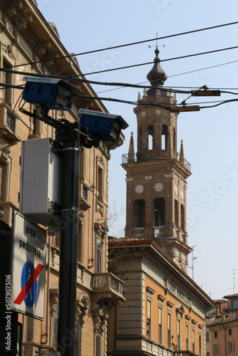 Perspective view of Parma city buildings, Italy
