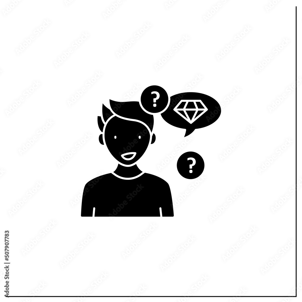 Neologism glyph icon. Made up new words or phrases. Creating own words with special meaning.Schizophrenia symptoms concept.Filled flat sign. Isolated silhouette vector illustration Neologism glyph icon. Made up new words or phrases. Creating own words with special meaning.Schizophrenia symptoms concept.Filled flat sign. Isolated silhouette vector illustration