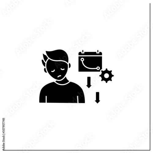 Disorganized behavior glyph icon. Decline overall daily functioning.Tiredness. Low daily activity. Schizophrenia symptoms concept.Filled flat sign. Isolated silhouette vector illustration