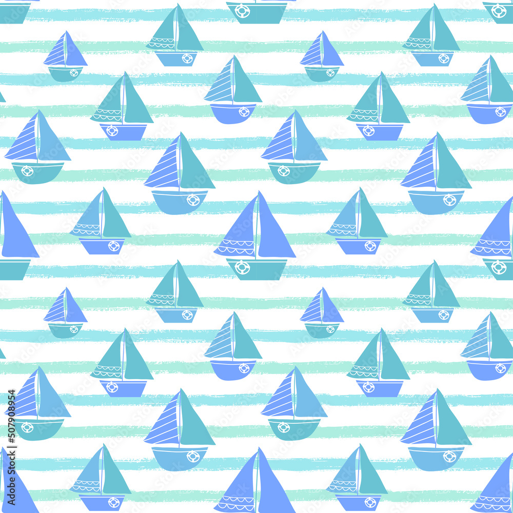 Obraz premium Seamless vector pattern with sailboat and yacht. 