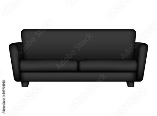 Black sofa isolated on white, vector illustration