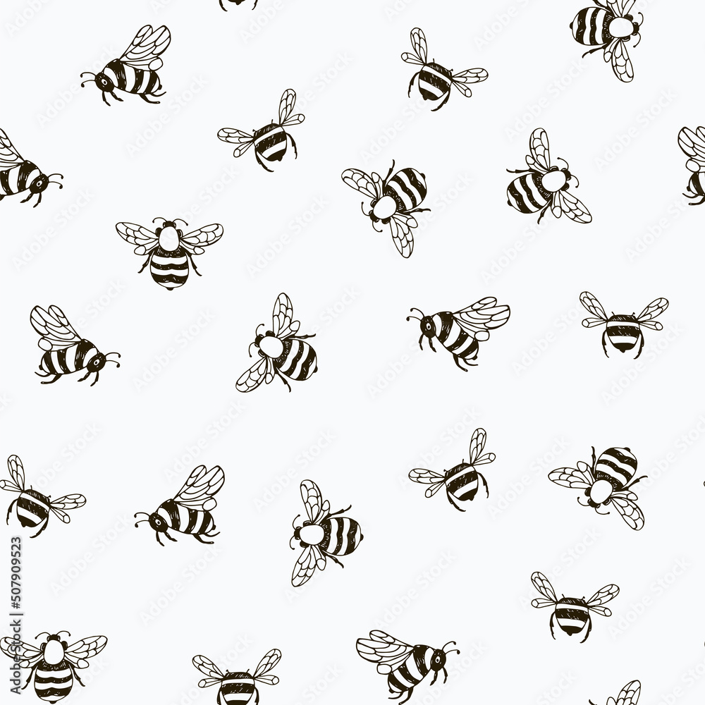 Bees insects seamless vector pattern
