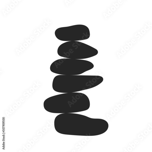 Stone balance. Icon zen. Logo of pebble, rocks and stones. Spa, yoga and massage logo. Black icon isolated on white background. Harmony relax concept. Vector