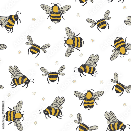 Bees flying vector seamless pattern © GooseFrol