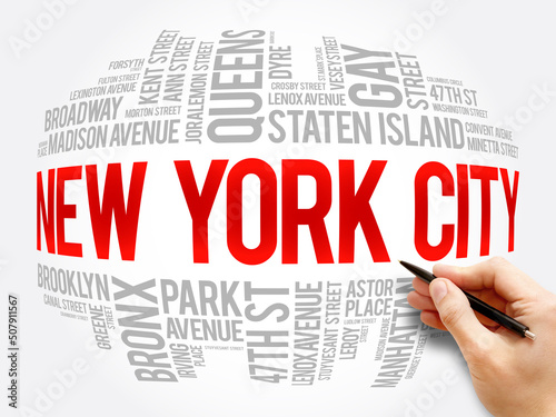 List of streets in New York City, word cloud collage, business and travel concept background photo