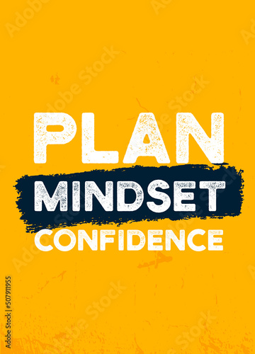 Plan mindset confidence motivational poster design, leader mindset, typography quote, corporate background