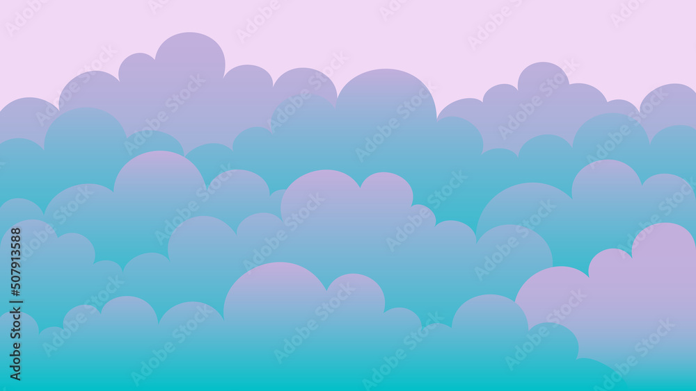 Sky and Clouds, Beautiful Background. Stylish design with a flat, cartoon poster, flyers, postcards, web banners. holiday mood, airy atmosphere. Isolated Object. Design Material. Vector illustration.