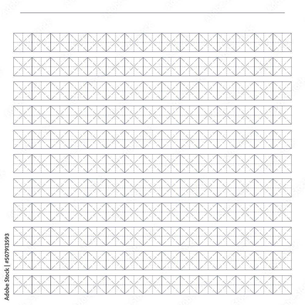 Workbook for writing hieroglyphs. Lined paper for printing. Geometric