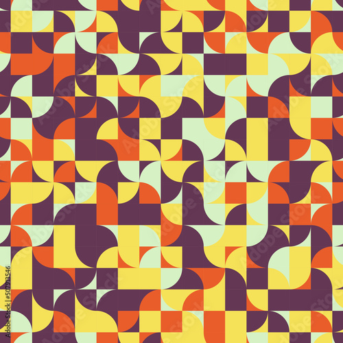 Geometric elements with retro warm colors in abstract seamless pattern. Vintage vector mosaic easy to edit and customize. Eps10