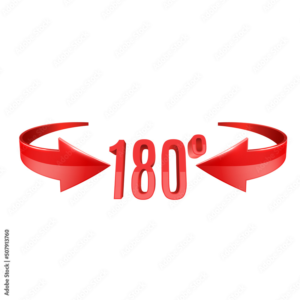 Red glossy 3D curve arrows and 180 degrees sing. Arrow vector icon. 3d vector icon. Red glossy 3D curve arrows and 180 degrees sing. Arrow vector icon. 3d vector icon.