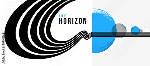 3D black and white lines in perspective with blue elements abstract vector background, linear perspective illustration op art, road to horizon.