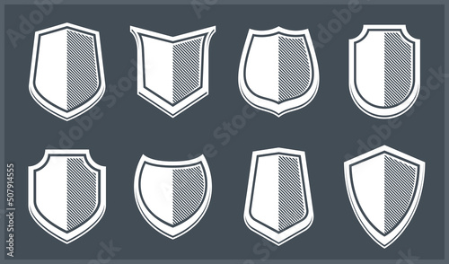 Classical shields collection vector design elements, defense and safety icons, empty and blank ammo emblems collection.