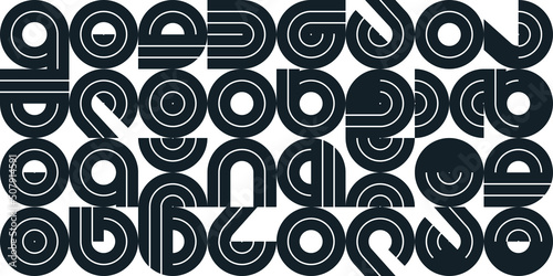 Seamless pattern with geometric elements vector trendy design, black and white typography parts tiling background, abstract composition.
