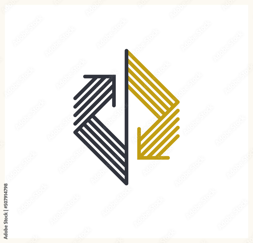 Concept arrows vector logo isolated, double arrows symbol pictogram, stripy icon of arrow. Concept arrows vector logo isolated, double arrows symbol pictogram, stripy icon of arrow.