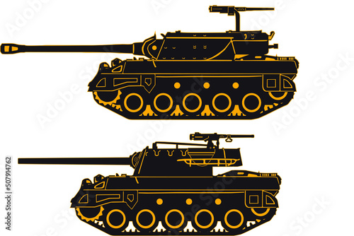 Vector image of the American tank destroyer of the Second World War M18 Hellcat. Two variants of the drawing with different weapons of this tank destroyer